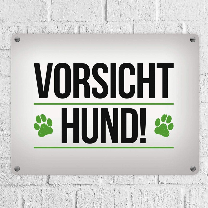 Caution Dog Metal Sign with Paw Print in Green
