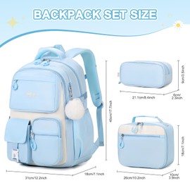 Scothen Backpack for Girls - Girls Backpack with Lunch Box & Pencil Pouch for Teen Kids, Laptop Backpack for Women, School Backpacks for Girl Elementary Middle High School Bookbag Daypack (Blue)