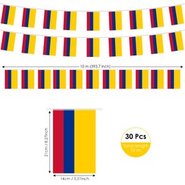 AhfuLife 1 Pack Colombia Flag Bunting for Party Decorations, 30 PCS Colombia String Flags- Double Sided for National Day Football Fan Party Decorations (5.5×8.3 Inch -33 Ft)