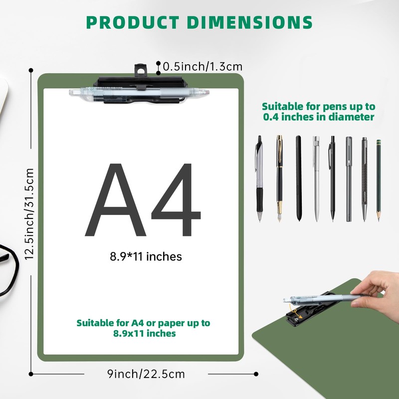 FRETONBA Clipboard with Pen Holder, 2 Pack Plastic Clipboard with