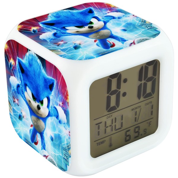 FXFOOT Sonic The Hedgehog Réveil, Réveil Numérique avec LED, Réveil de Chevet avec 8 Musiques, 7 Couleurs de Veilleuse, Snooze, Réveil Animé Réveil Sonic, pour Adapté aux Enfants et Adolescents