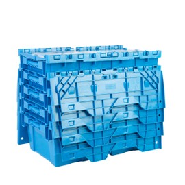 Hudson Exchange 19.6 x 11.6 x 7.3” (3.7 Gallon, 5 Pack) Storage Tote Distribution Container with Hinged Attached Lid, Blue