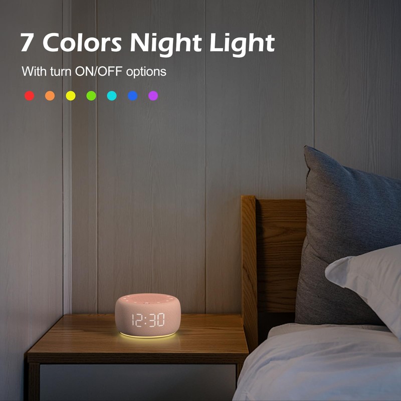 Buffbee Sound Machine & Alarm Clock 2-in-1, 0-100% Clock Face