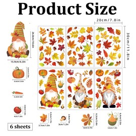 6 Sheets Autumn Maple Leaf Window Static Stickers Autumn Decorations Autumn Stickers Thanksgiving Window Cling Removable Reusable Decals for Glass Living Room Windows