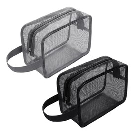 Pack of 2 Mesh Toiletry Bag, Shower Storage Bag, Portable Storage Bag, Large Capacity Storage Bag, Suitable for Gym, Travel, Camping, black, Modern