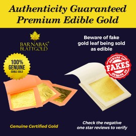 Barnabas Edible Gold Leaf 24K - Cake Decorations, Loose Gold Leaf Sheets for Cupcakes - 1.5 inches, Interleaf of 24
