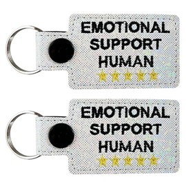 PHAWNGU 2 Pack Emotional Support Human Keychain Key Ring, Gifts for Mom Dad Coworkers Friends Dog Lovers, Birthday Gifts for Women, Sparkly Vinyl Embroidered Keychain