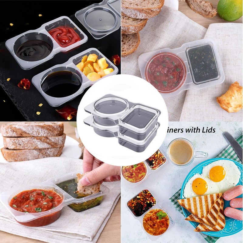 RDGDFONG 20 PCS Plastic Snack Containers, Double Compartment Condiment Containers