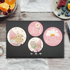 Pink Sunshine Daisy Decor Electric Stove Burner Covers，4 Pcs Spring Decor Round Stove Burner Covers，8 Inches and 10 Inches，Gas Stove Burner Cover,Metal Cooktop Flowers Decorative,Kitchen Decor