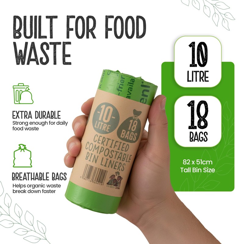 Eco Green Living 10 Litre Compostable Bin Liners, Plastic Free