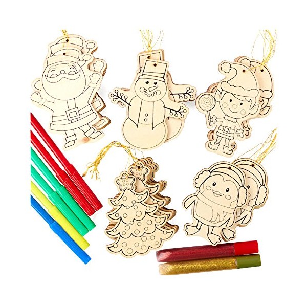 Factory Direct Craft Kid Friendly Decorate Your Own Ready-to-Color Holiday Wood Ornament Crafting Kit for Holiday Kid Crafts