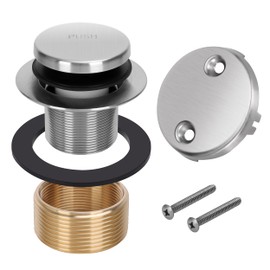 PRIMSOPH Tip-Toe Tub Drain Trim Kit with Two Hole Overflow Faceplate Conversion Kit Assembly Universal Fine Coarse Thread Replacement Brushed Nickel