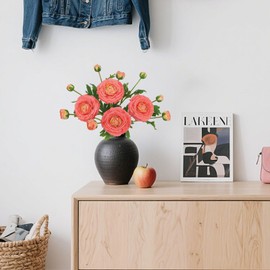 IPOPU 4PCS Real Touch Ranunculus Artificial Flowers Faux Ranunculus Flowers for Vases Real Look Silk Peonies Fake Peony Flowers for Home Indoor Wedding Centerpieces for Table Decorations (Orange)