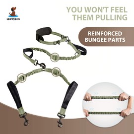 SparklyPets Hands Free Double Dog Leash – Dual Dog Leash for Medium and Large Dogs – Dog Leash for 2 Dogs with Padded Handles, Reflective Stitches, No Pull, Tangle Free (Green Range, for 2 Dogs)