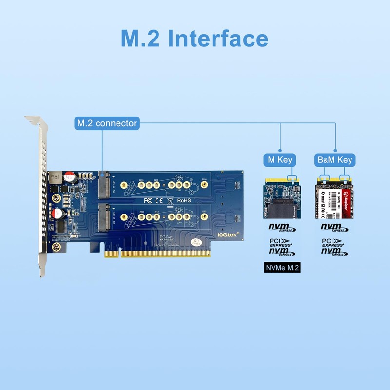 10Gtek 4-Port PCIe 3.0 to NVMe (4) M.2 Converter Adapter