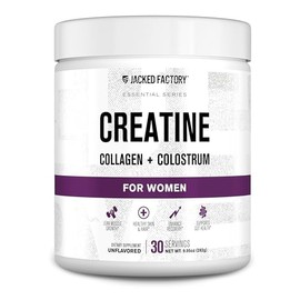Jacked Factory Creatina para mujer – Monohidrato de creatina con colágeno + calostro para apoyar el rendimiento del entrenamiento, crecimiento muscula