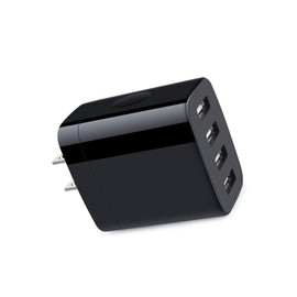 4-Port USB Fast Charger for Various Smartphones and Other USB Devices, AC Adapter, 24 W, PSE-Certified, Black