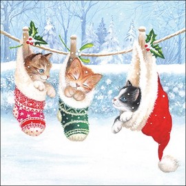 20 Napkins Cute Cats in Winter Socks Christmas Table Decoration 33 x 33 cm