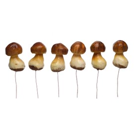 HEITMANN DECO Decorative Mushrooms with Wire - Autumn Decoration Natural, for Crafts - Brown - Set of 6, Approx. 4 x 3 x 7.5 cm