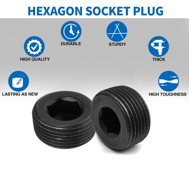 LifCratms 1" Male NPT Plugs, Carbon Steel Pipe Fitting, Countersunk