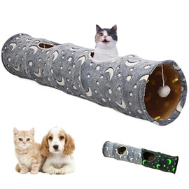 Cat Tunnel, 47 Inch Collapsible Cat Play Tunnel with Plush Ball Toys, Self-Luminous Tubes and Tunnels, Toys for Indoor Cats, Bunny, Rabbits, Kittens, Ferrets Tube Bed