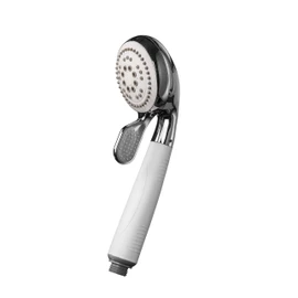Croydex Assistive Four Function Shower Handset with Optional Eco feature and Rubber Handle For Increased Grip, Chrome and Silver