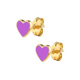 Colorful Enamel Heart Stud Earrings for Women & Girls – Gold Plated & Sterling Silver Posts, Hypoallergenic Cartilage Jewellery, Dainty Gift for Daughters (Purple)