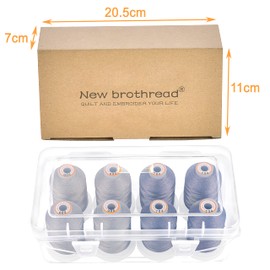 New brothread - 20 Options - 8 Snap Spools of 1000m Each Polyester Embroidery Machine Thread with Clear Plastic Storage Box for Embroidery & Quilting - 4xSilver+4xPewter