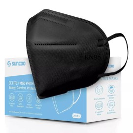 SUNCOO Protective KN95 Face Mask - 20 Pack, 5 Layers Cup Dust Filter - Black
