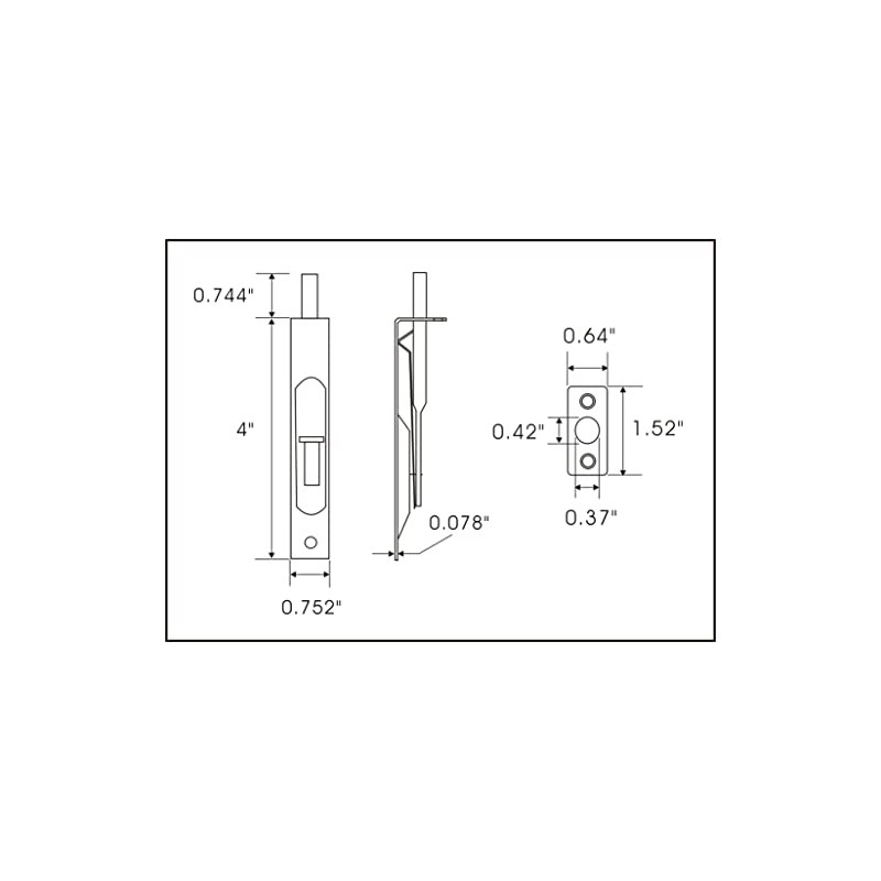 QCAA Solid Brass Door Flush Bolt, 4", with Square End,