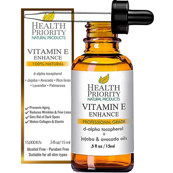 100% Pure 15000 IU Vitamin E Oil Serum for Skin & Scars - Non-GMO, Vegan, Cruelty-Free - Handmade in South Carolina