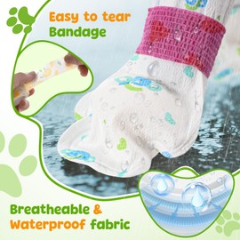 Disposable Dog Rain Shoes Boots for Hot Pavement,Paw Protectors for Small Medium Large Dogs for Summer Winter Snow,20pcs Waterproof Dog Paw Socks Cover,3pcs Adjustable Bandage (Blue-Green, S)