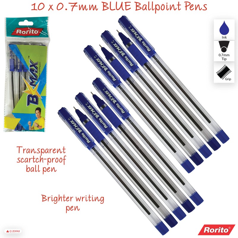 rorito 10 x 0.7mm B Max BLUE Ballpoint Pens Unique