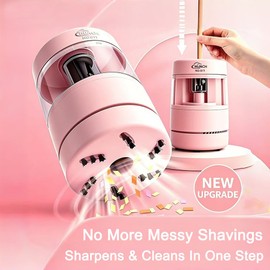 Rechargeable 2-in-1 Electric Pencil Sharpener with Desktop Vacuum, Cordless Automatic Sharpener with Visual Large Capacity Shavings Bin, Extra Replacement Blade for Students Artists Home Office, Pink