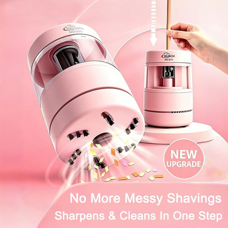 Rechargeable 2-in-1 Electric Pencil Sharpener with Desktop Vacuum, Cordless Automatic