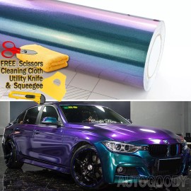 AUTOGOODY 48" x 60" Gloss Metallic Chameleon Purple Teal Vinyl Film Wrap Air Bubble Free