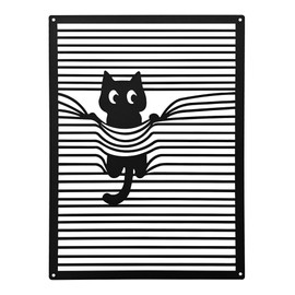 DODOBEYA Arte de pared de metal negro para gato, decoración de pared de metal para el hogar, decoración de pared de habitación, lindas obras de arte de animales, decoración de pared para sala de