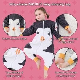MICHLEY Baby Sleeping Bag Sack Long Sleeve with Feet Winter Swaddle Wearable Blanket for Boys Girls,Penguin,3-5Years