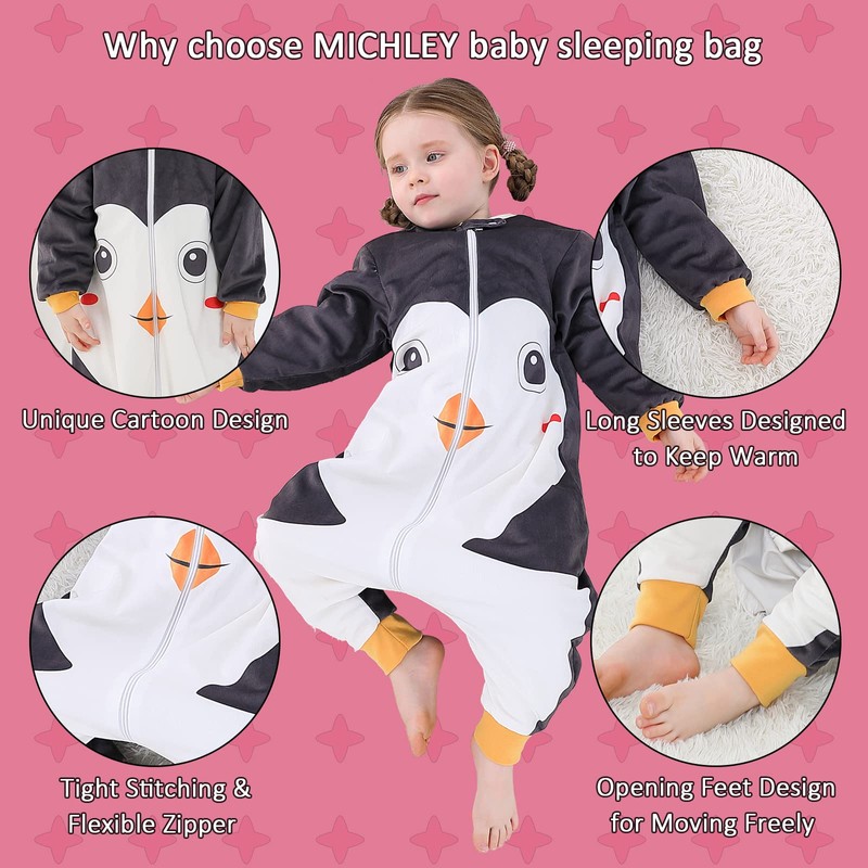 MICHLEY Baby Sleeping Bag Sack Long Sleeve with Feet Winter