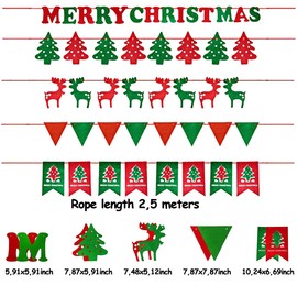 PUERHUACI Christmas Garland Banner, Christmas Decorations, 5 Pieces Christmas Decoration Set, Christmas Garland Decoration Banner, Christmas Red for Hanging, Merry Christmas Banner Bunting