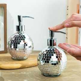 2 Pcs Disco Ball Soap Dispenser - 15oz Glass Mirror Soap Dispenser with Pump for Liquid Hand Soap, Dish Soap, Bathroom & Kitchen Decor