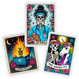 (3Pcs) The Resilient Tarot Card Sticker 3'' The Nurse The Audacity Emotional Dumpster Fire Stickers for Strong Humorous Souls Vinyl Decal for Laptops Water Bottles