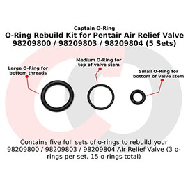 Captain O-Ring Kit de reconstrucción Oring para válvula de alivio de aire Pentair 98209800/98209803/98209804 (5 juegos, 15 juntas tóricas)