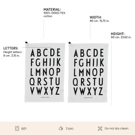 Design Letters Classic Tea Towel (White) - 100% Cotton, Oeko-Tex Certified, Soft, Absorbent and Dries Quickly, Pack of 2, Decorative with Iconic Alphabet Print, L: 60 x W: 40 cm