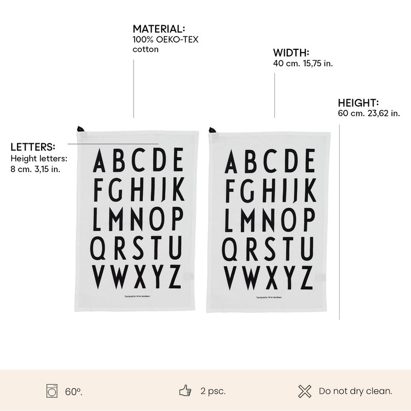 Design Letters Classic Tea Towel (White) - 100% Cotton, Oeko-Tex