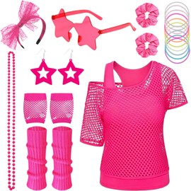 Saier tbo 20 Stück 80er Jahre Outfits für Damen, 1980er Kostüm Zubehör Set mit Netzoberteil Tanktop Beinwärmern Netzhandschuhen für Mädchen Karneval 80er Disco Cosplay Mottoparty