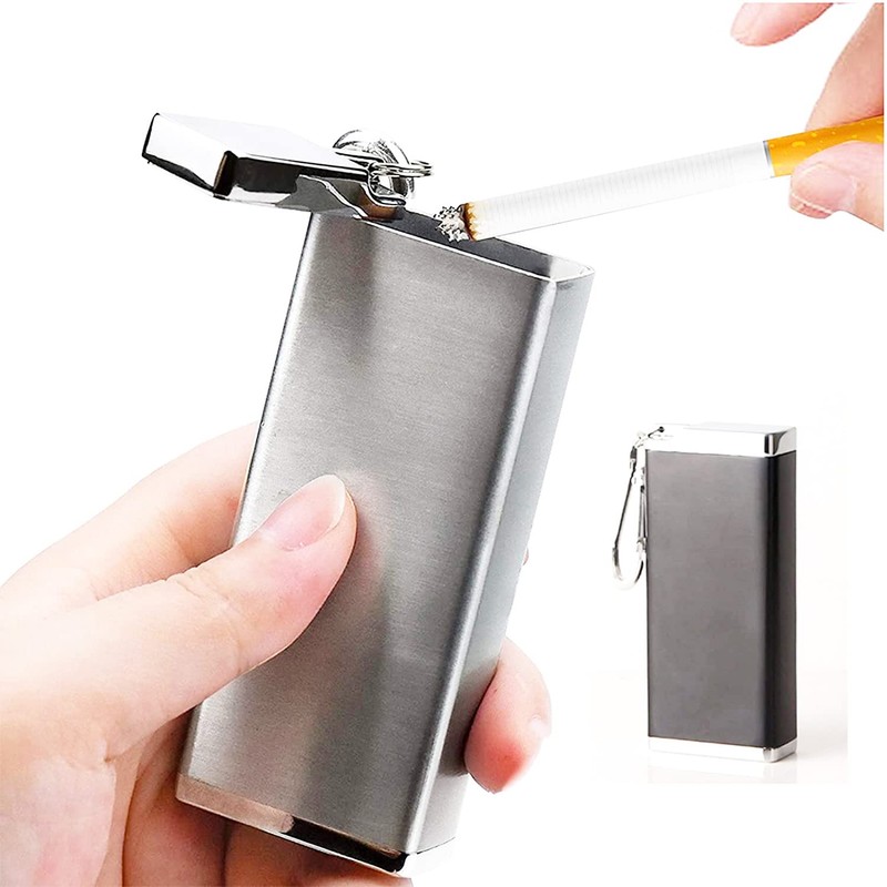 SAMCOS Portable Ashtray Full Black Portable Keychain with Carabiner Ashtray