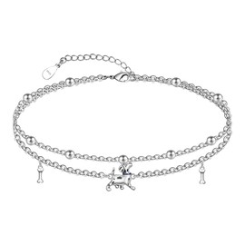 Ankle Bracelet for Women 925 Sterling Silver Dogs Ankle Dainty Boho Layered Anklet Bracelet Beach Adjustable Anklets