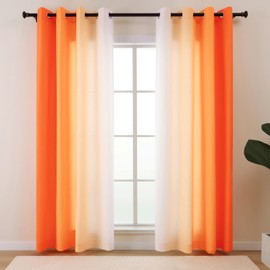 L.Z.E Orange and White Ombre Privacy Curtains 72 Inch Length 2 Panels Set Orange Light Filtering Non-See-Through Curtains & Drapes for Living Room Bedroom Grommet Top Short (55" W x 72" L)