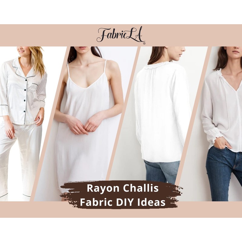 FabricLA Rayon Challis Fabric | 58" Width (2 Yard, White)
